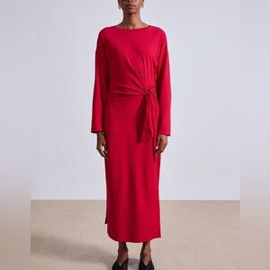 Apiece Apart Long Sleeve Vanina Cinched Waist Dress Red Dragon Fruit